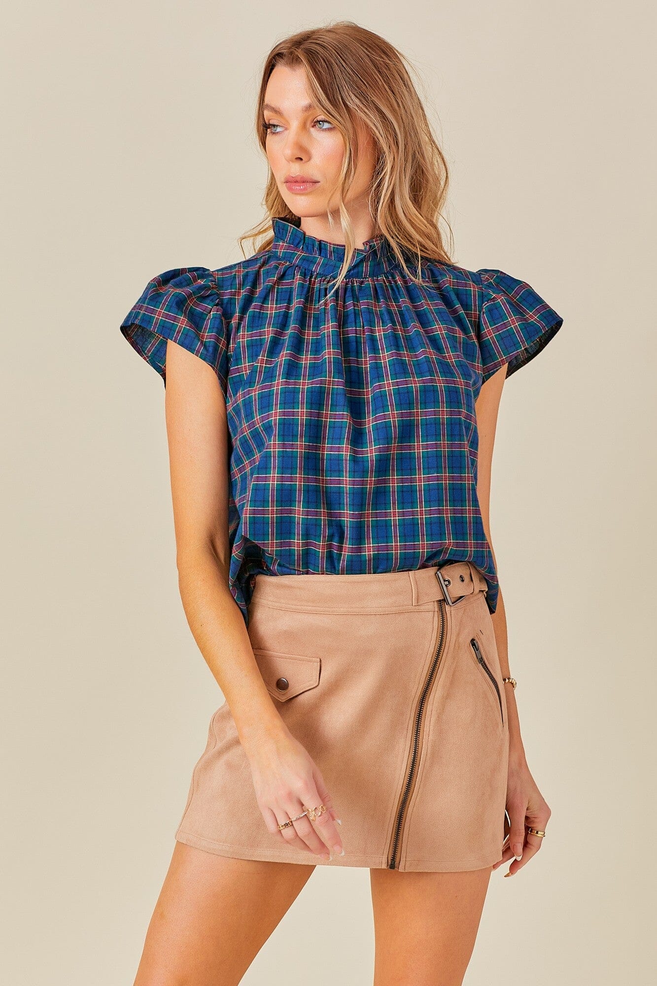 Day Moon Mock Neck Plaid Blouse day + moon