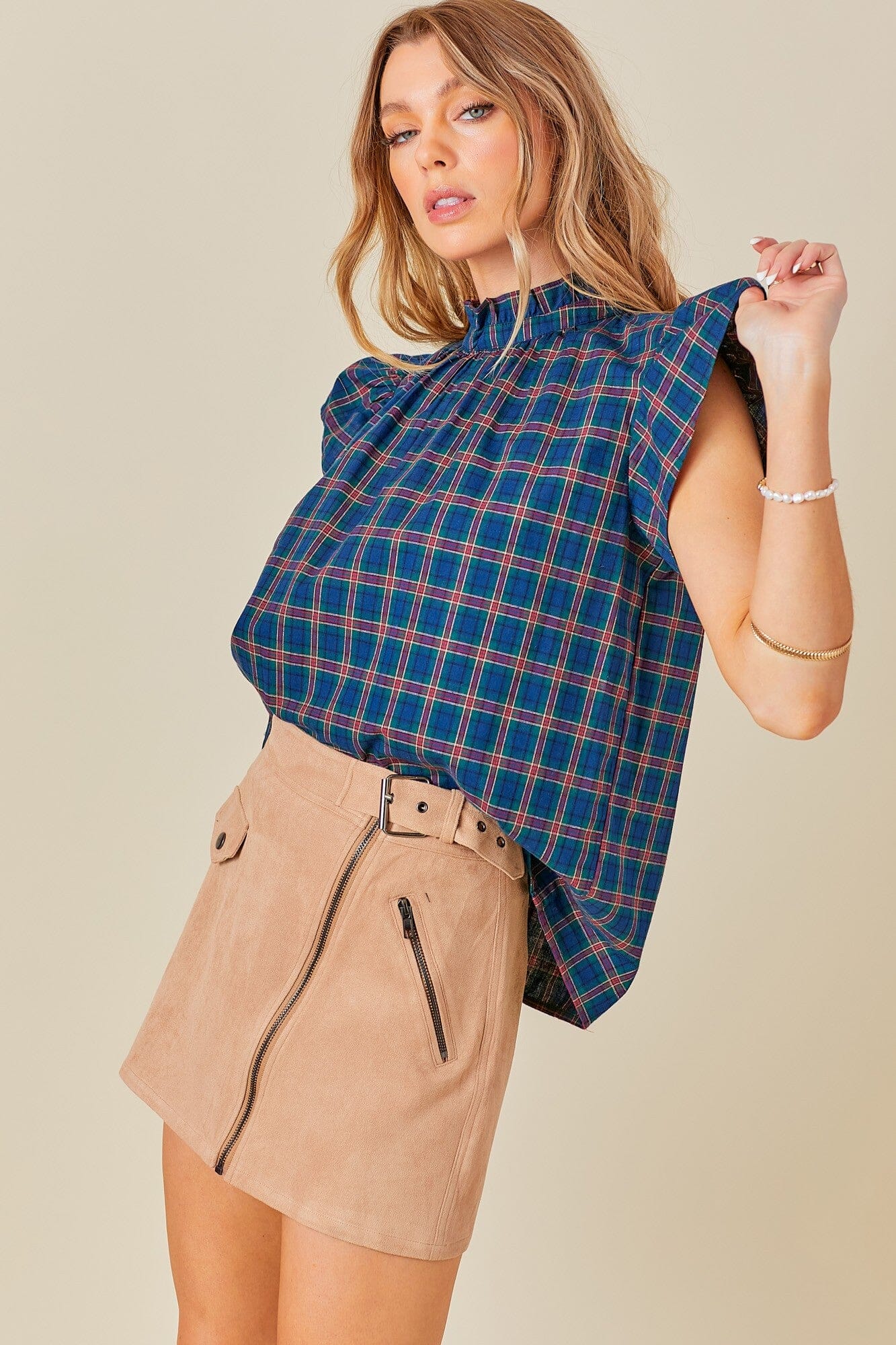 Day Moon Mock Neck Plaid Blouse day + moon