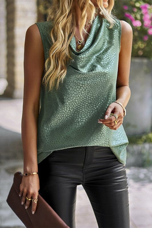 Dotted Cowl Neck Sleeveless Top supreme fashion
