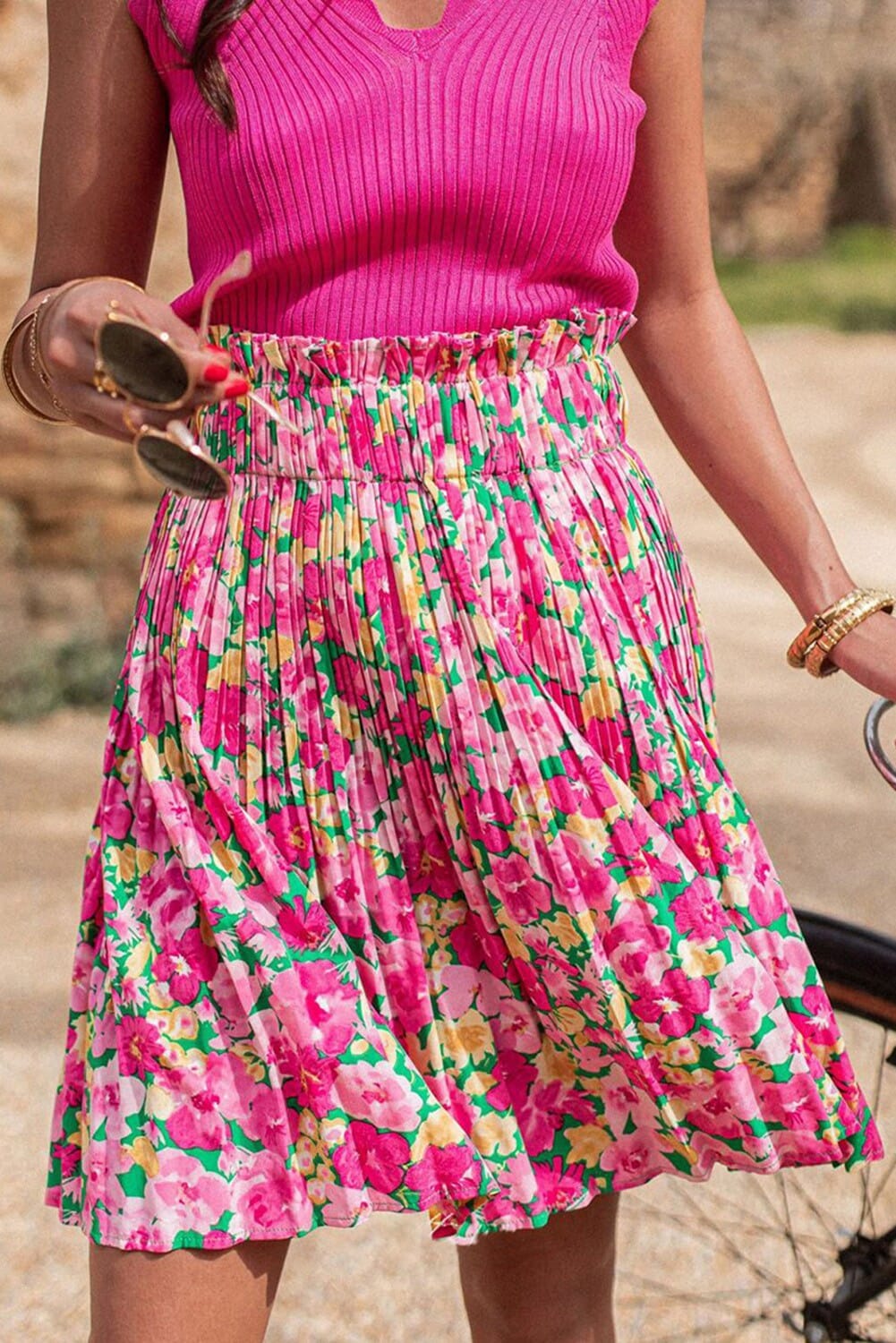 Elastic Waist Pleated Skirt Shewin