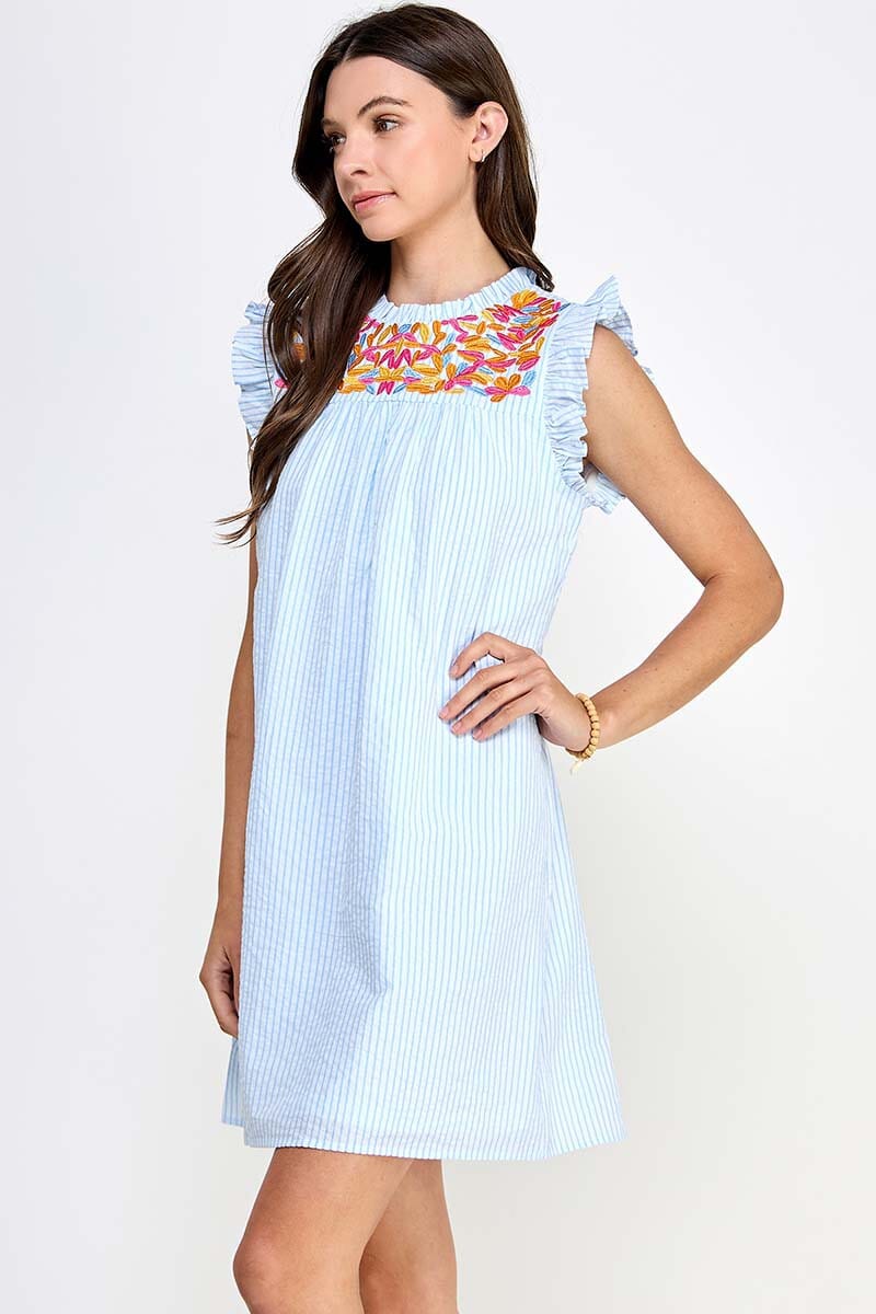 Embroidered Blue Stripe Dress available