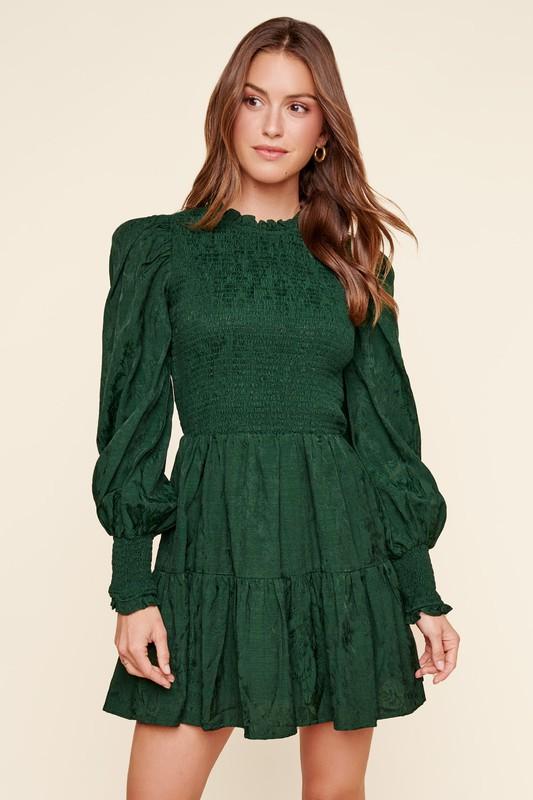 Emerald Elizabeth High Neck Smocked Dress Sugarlips