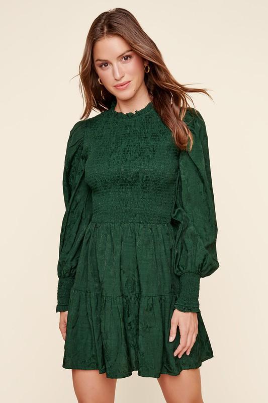 Emerald Elizabeth High Neck Smocked Dress Sugarlips