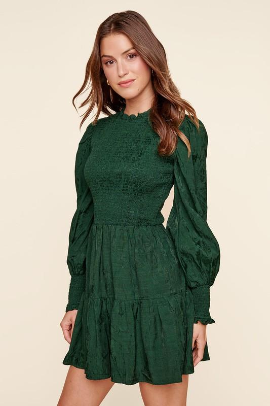 Emerald Elizabeth High Neck Smocked Dress Sugarlips