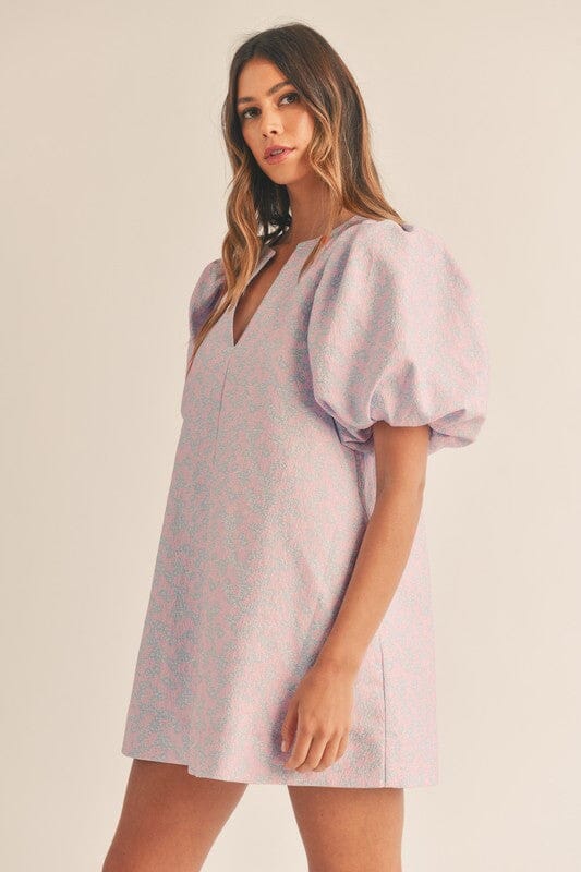 Fall Floral Jacquard Puff Sleeve Dress Mable