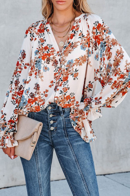 Fall Wildflower Floral Chiffon Top Shewin