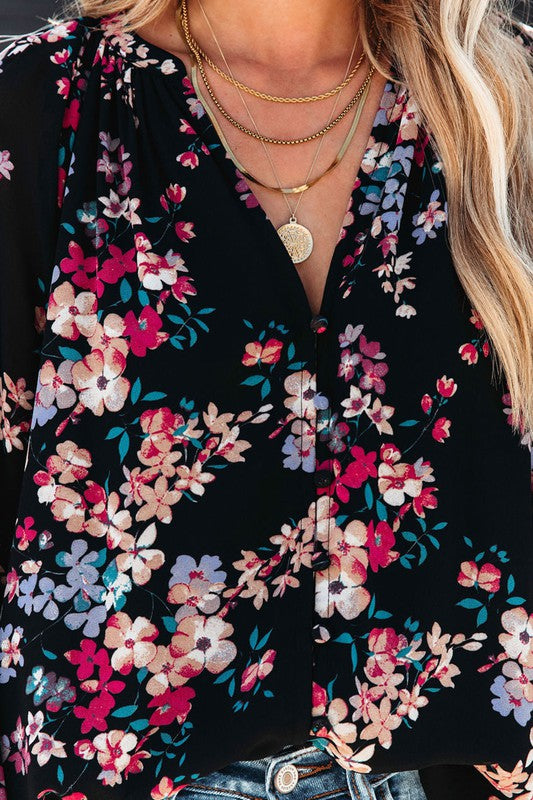Fall Wildflower Floral Chiffon Top Shewin