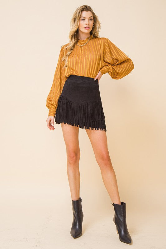 Faux Suede Fringe Skirt flying tomato