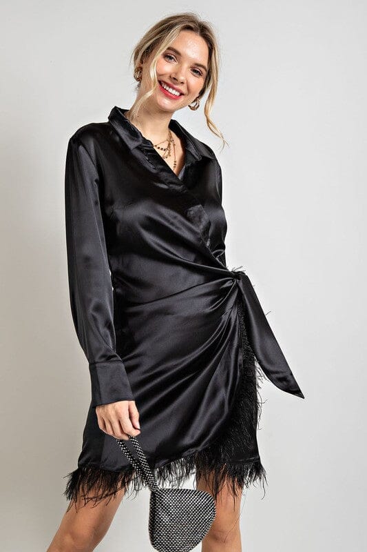 Feather Hem Satin Dress 143 Story