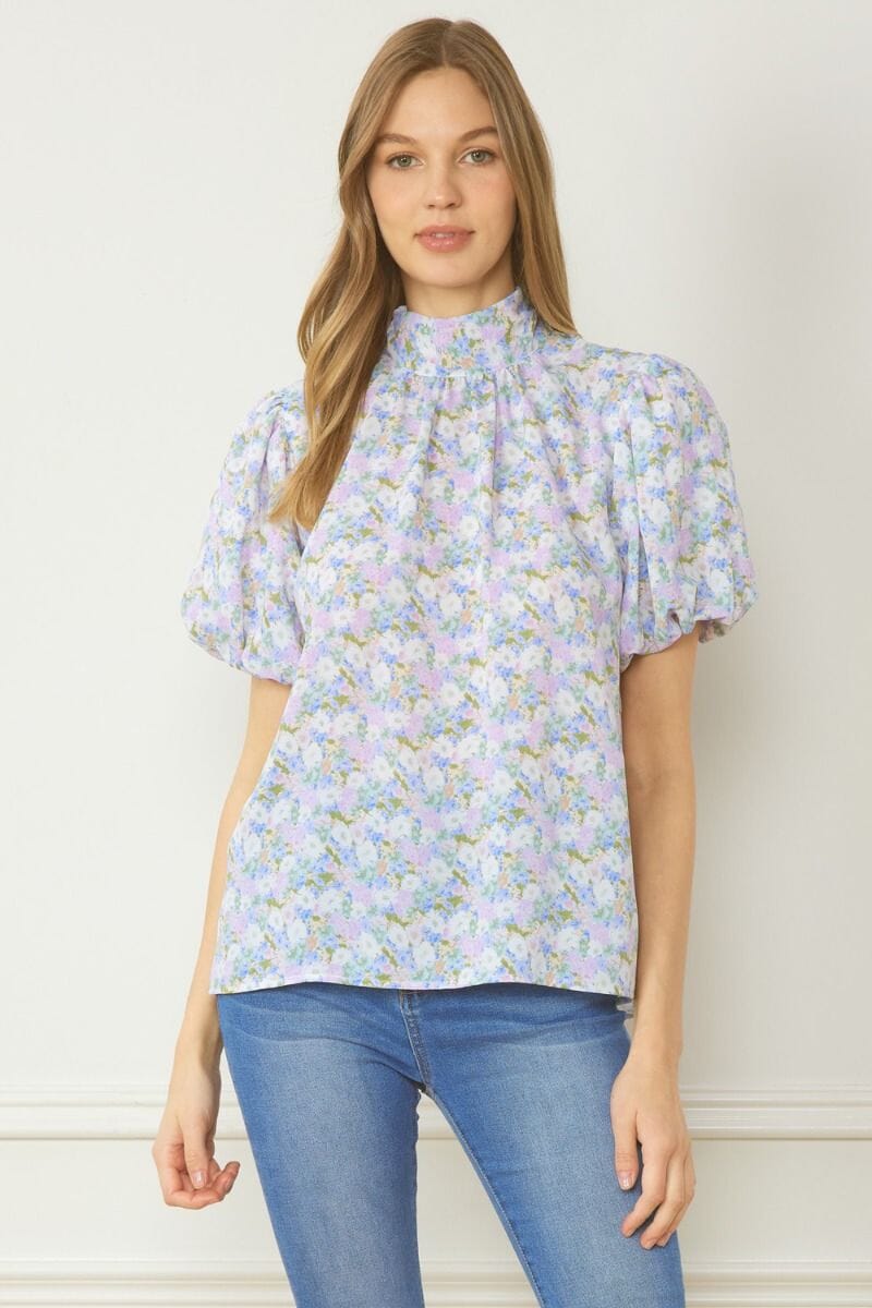 Floral Bow Back Puff Sleeve Top entro