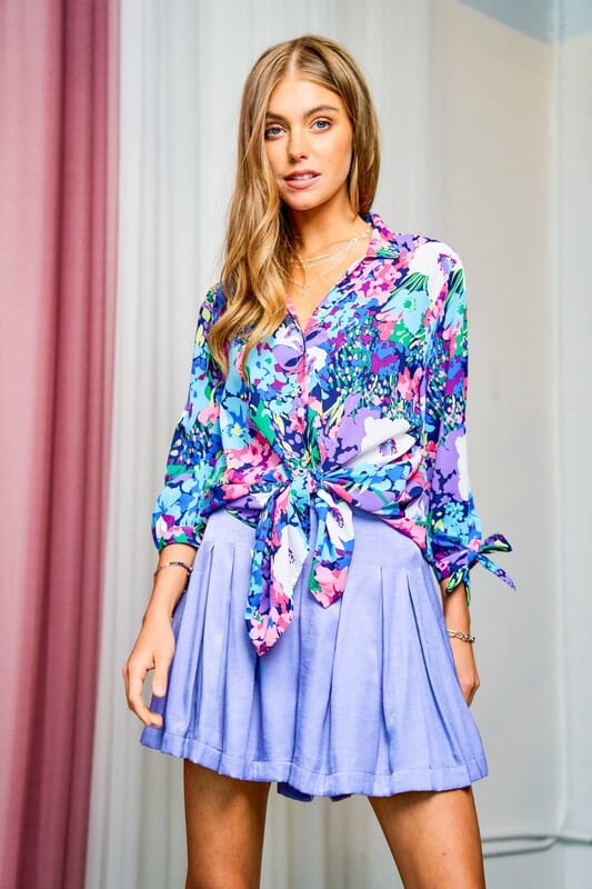 Floral Button Front Tunic Top Davi and Dani