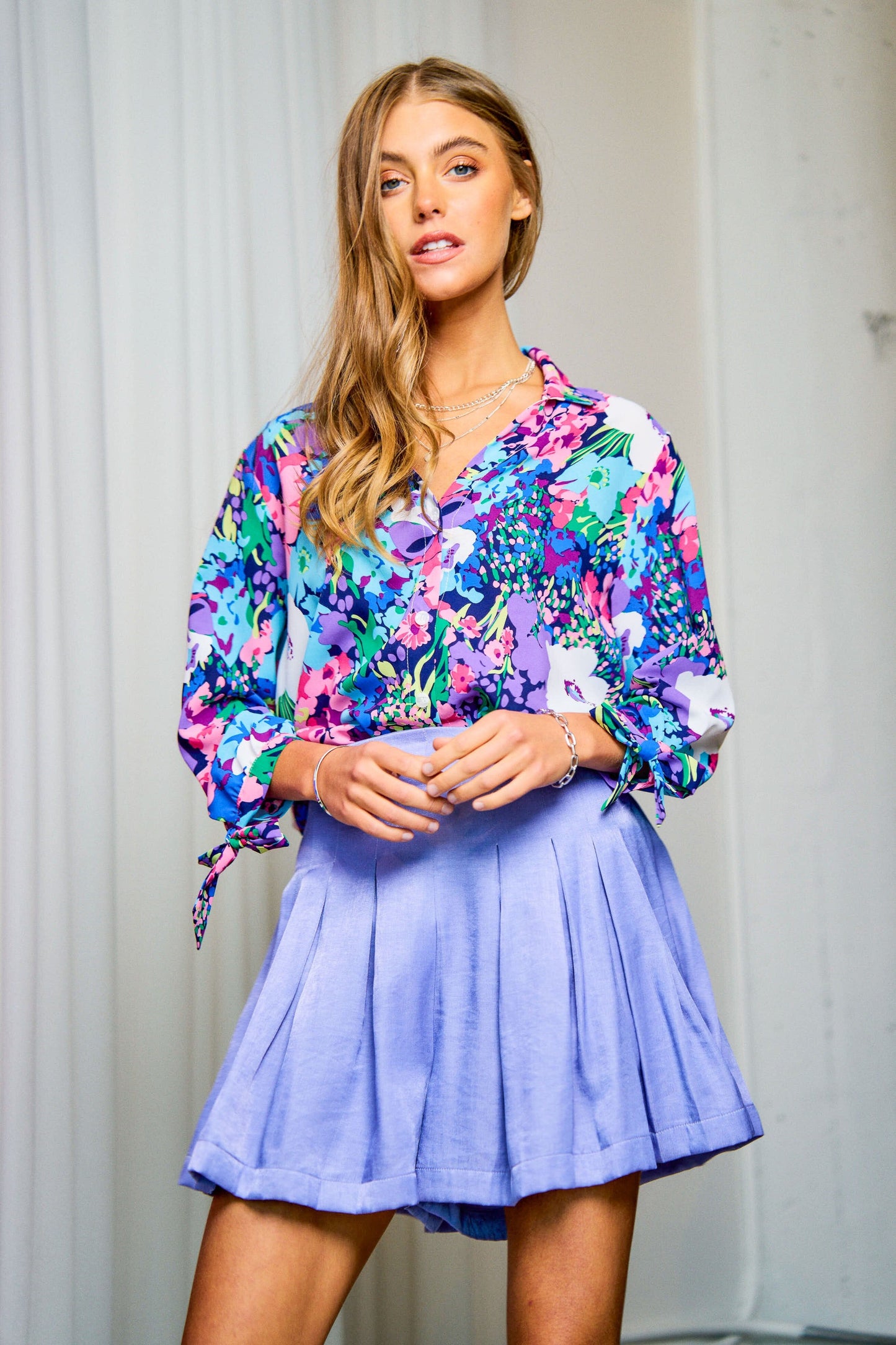 Floral Button Front Tunic Top Davi and Dani