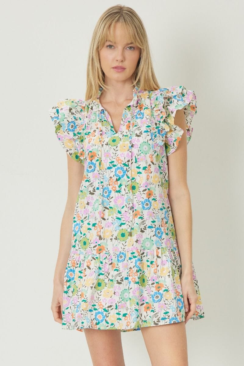 Floral Double Flutter Dress entro small Ivory