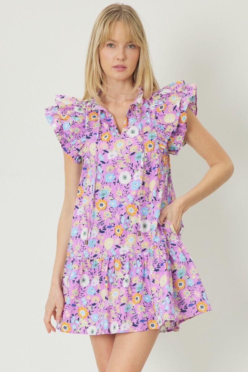 Floral Double Flutter Dress entro small Lilac