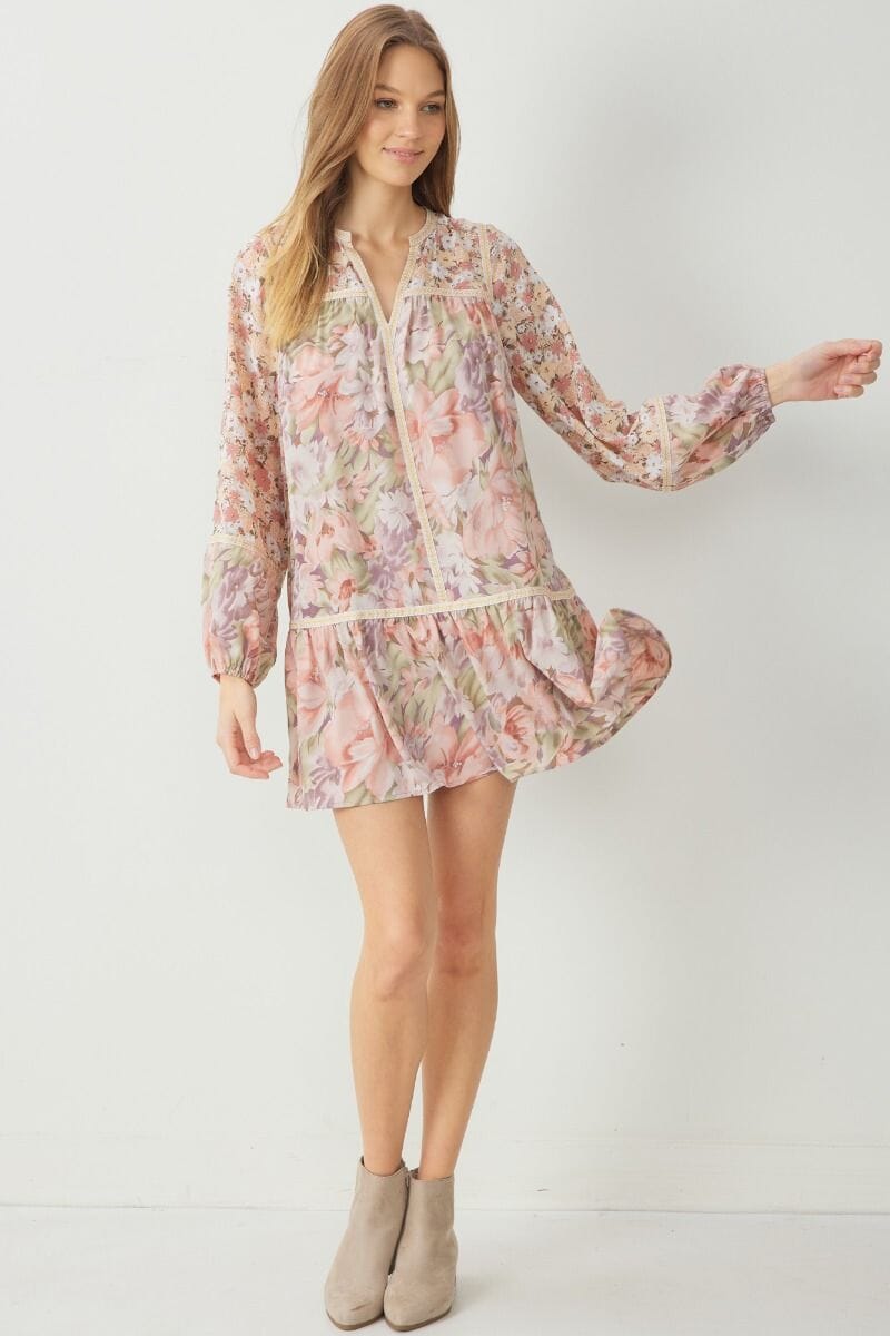 Floral Drop Waist Dress with Lace Insert entro