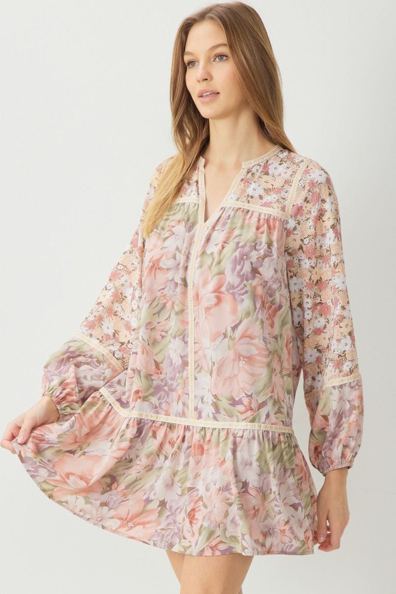 Floral Drop Waist Dress with Lace Insert entro