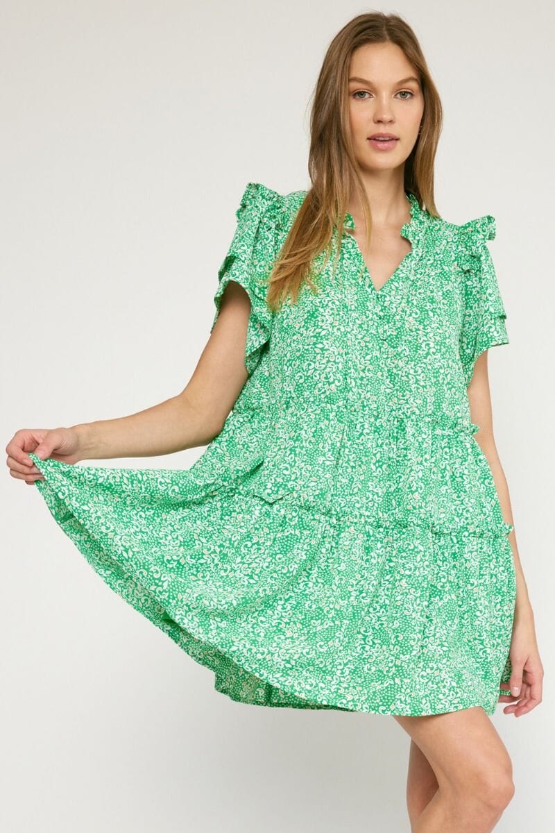 Floral Frill Sleeve Dress entro