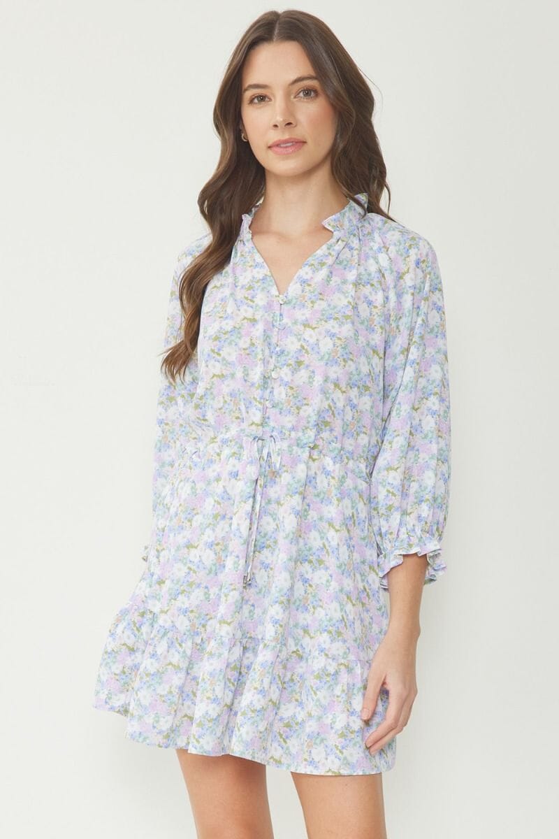 Floral Henley Dress with Drawstring Waist entro