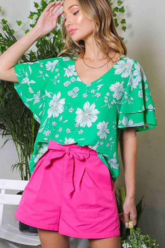 Floral Layered Sleeve Top Vine & Love