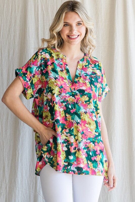 Floral Print Back Shirring Top Jodifl