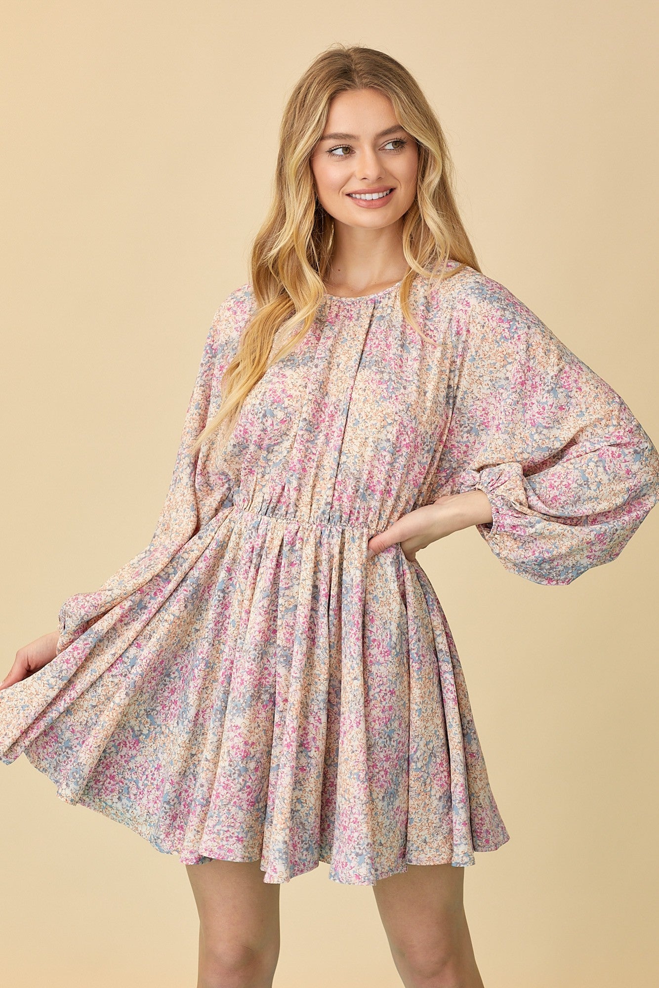 Floral Print Mini with Balloon Sleeves Polagram