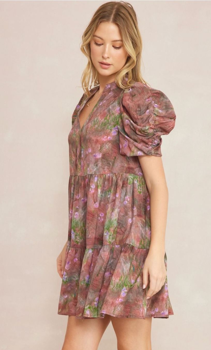 Floral Print Smock Sleeve Dress entro