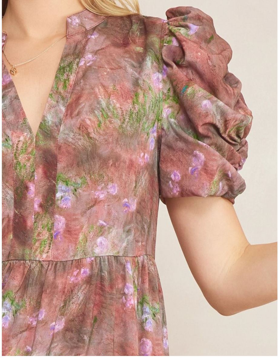 Floral Print Smock Sleeve Dress entro