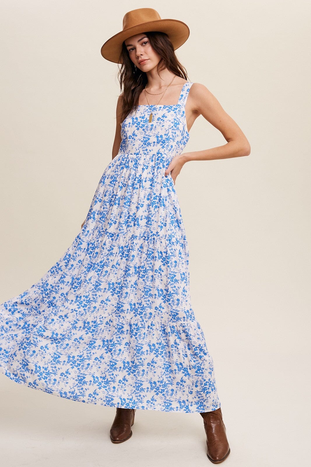 Floral Print Square Neck Babydoll Maxi Dress listicle