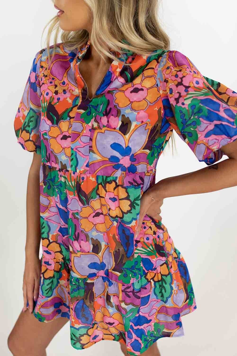 Floral Puff Sleeve Dress Shewin