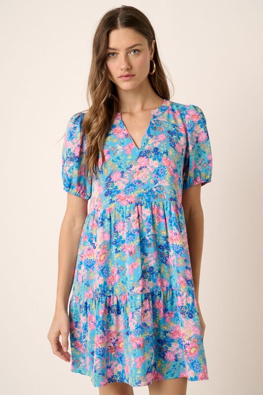 Floral Puff Sleeve V-Neck Dress Mittoshop