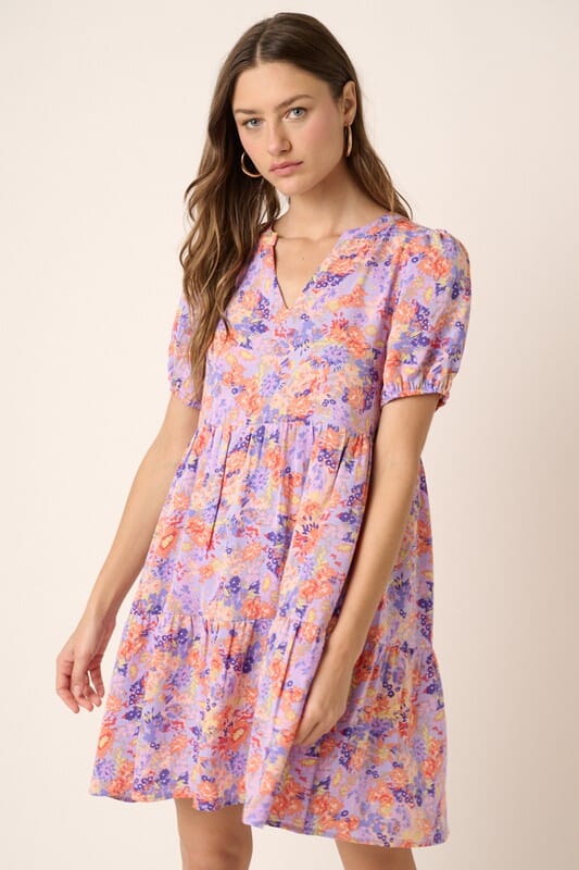 Floral Puff Sleeve V-Neck Dress Mittoshop