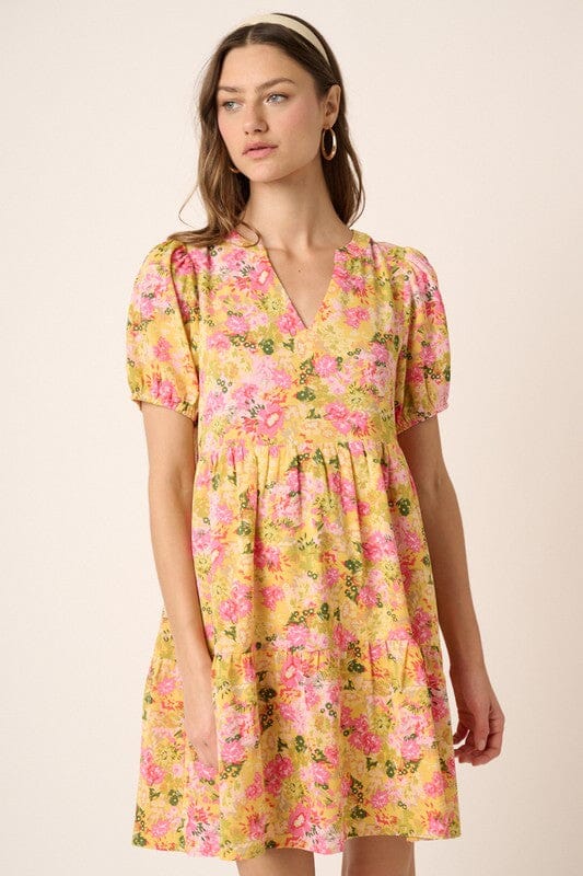 Floral Puff Sleeve V-Neck Dress Mittoshop