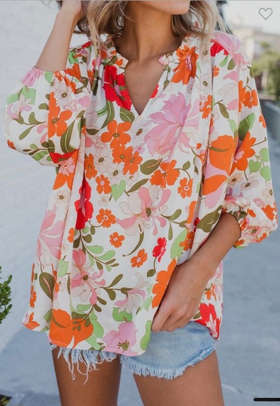 Floral Ruffle Neck Top Shewin