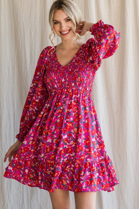 Floral Smocked Bodice Dress Jodifl