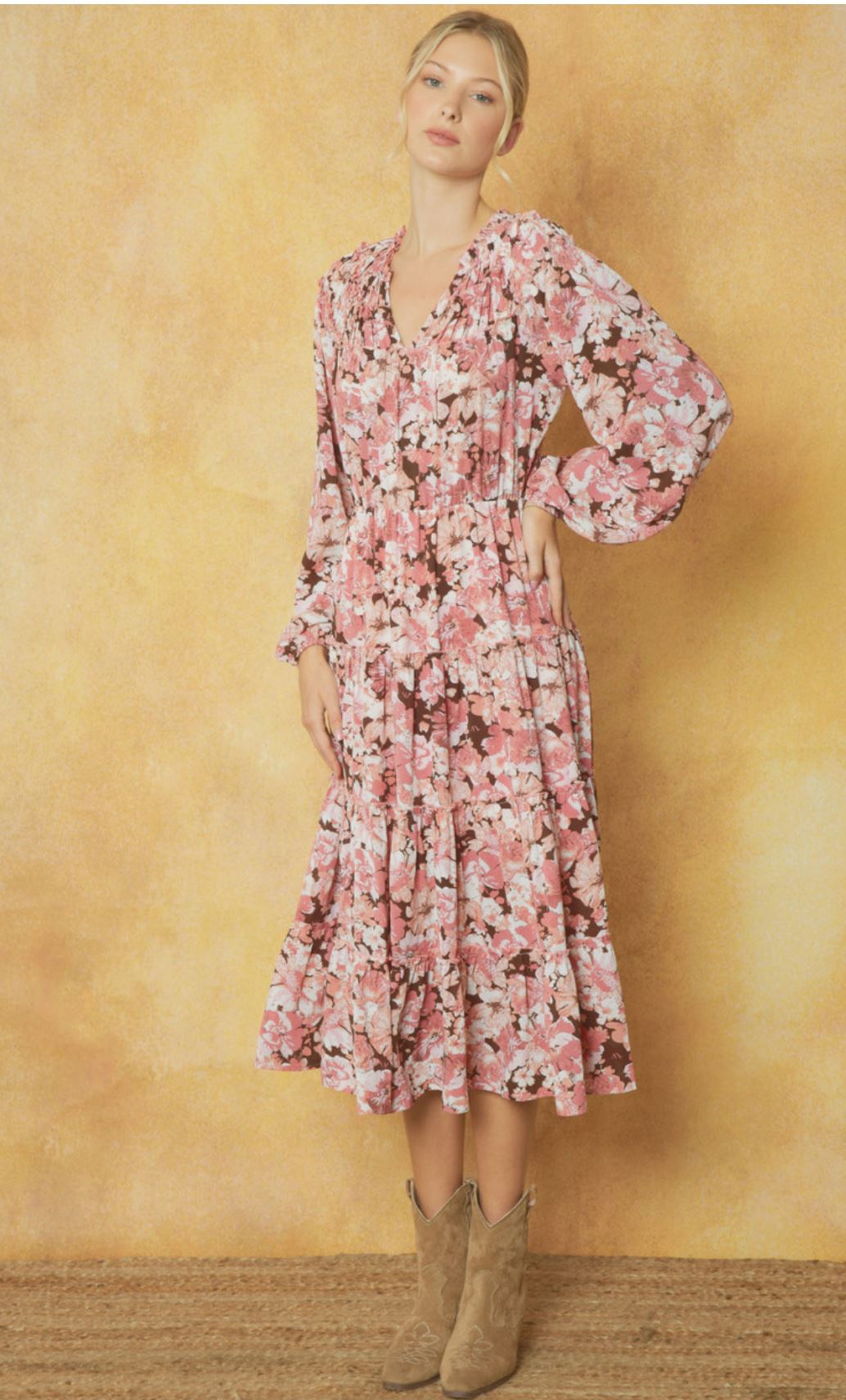 Floral V Neck Fall Midi entro
