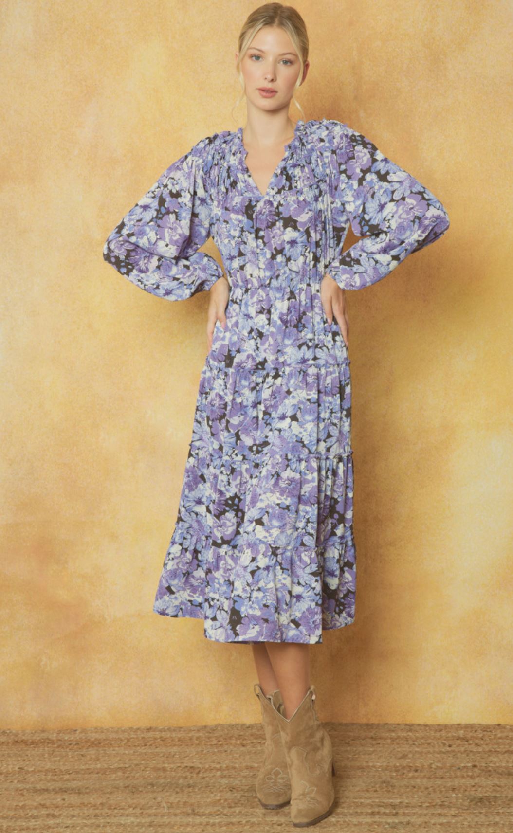 Floral V Neck Fall Midi entro