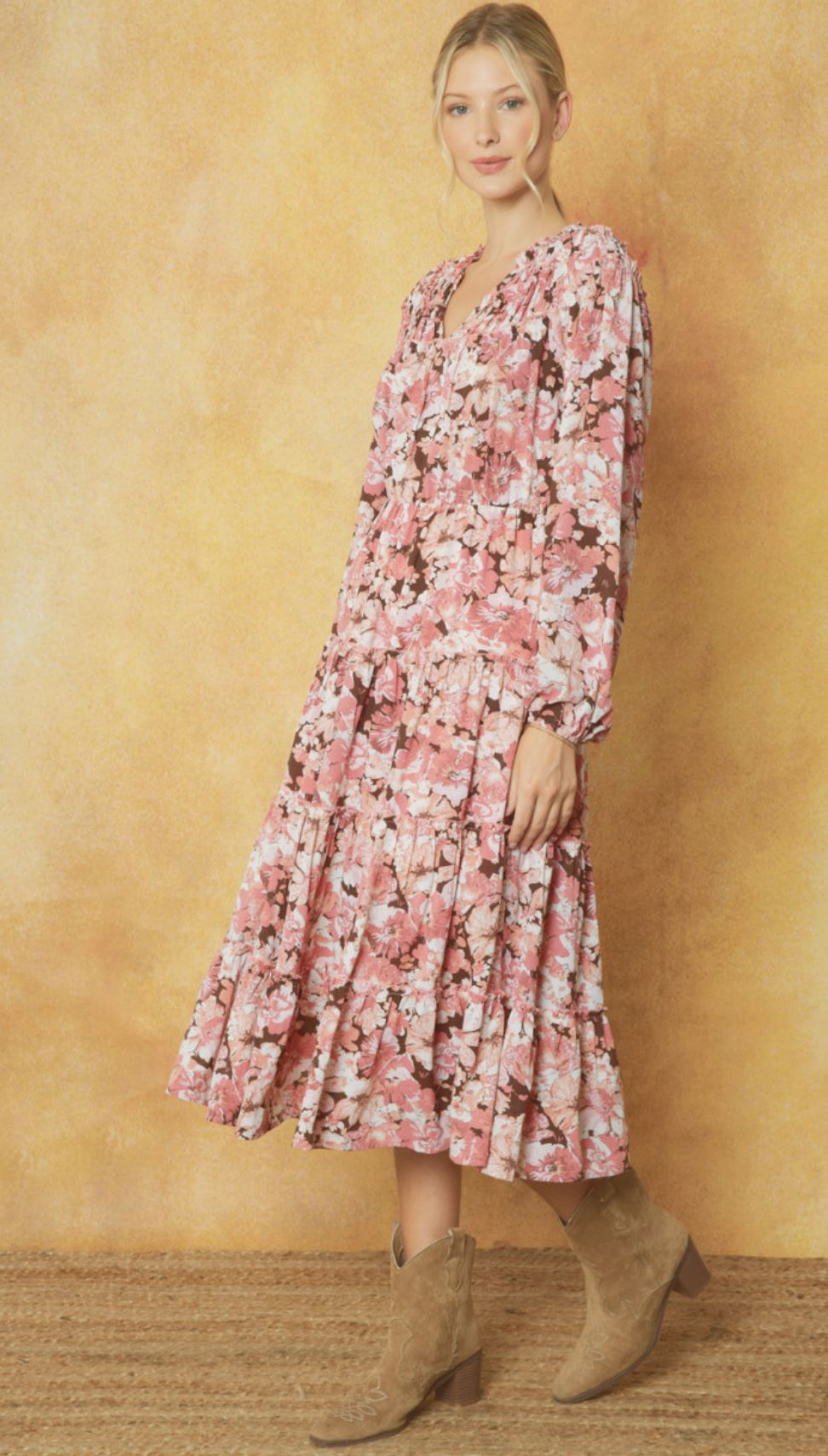 Floral V Neck Fall Midi entro