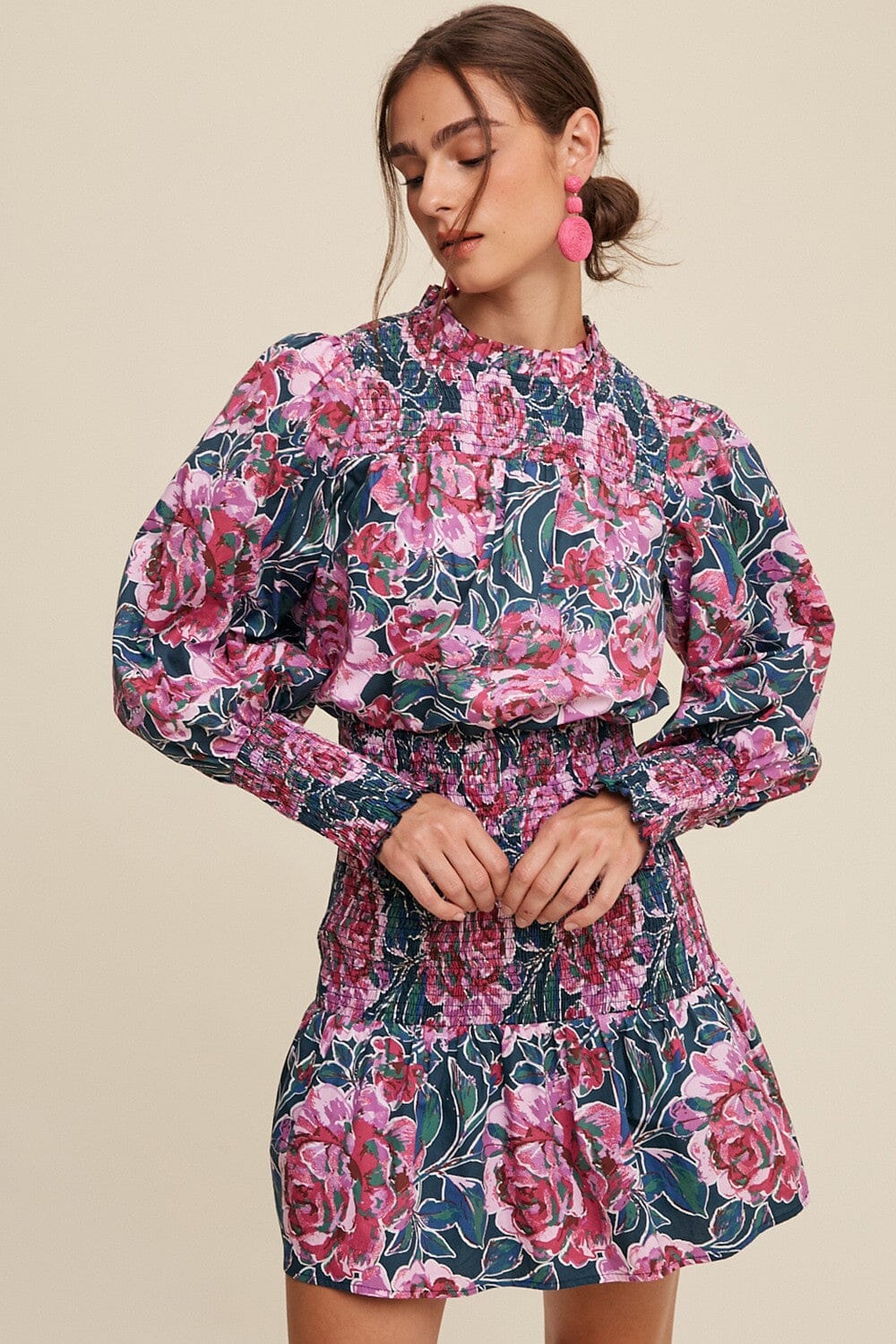 Flower Print Puff Sleeve Smocked Skirt Dress Accessory listicle