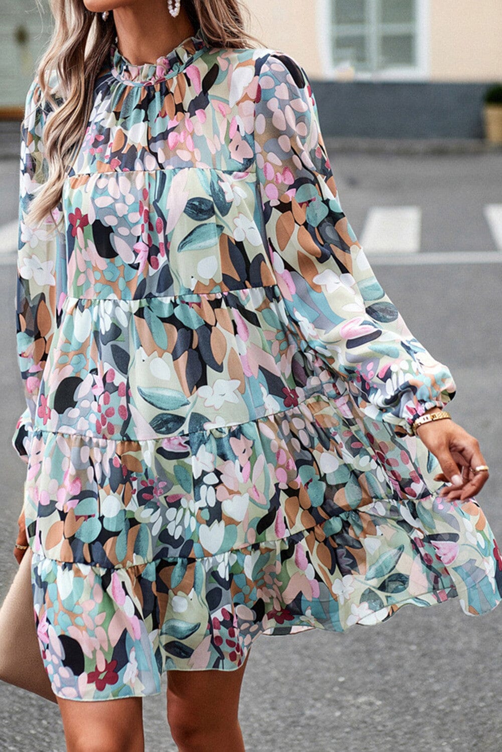 Frilled Neck Tiered Floral Dress jupiter and co