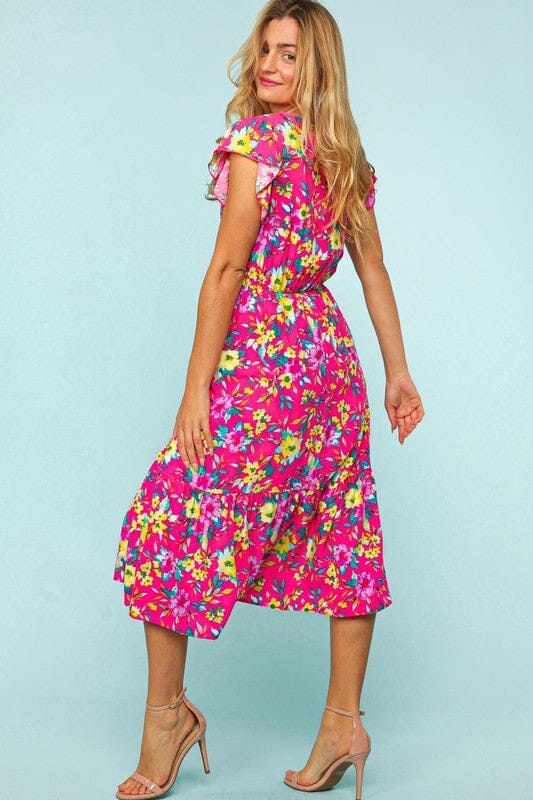 Fuchsia Floral Midi with Pocket Haptics