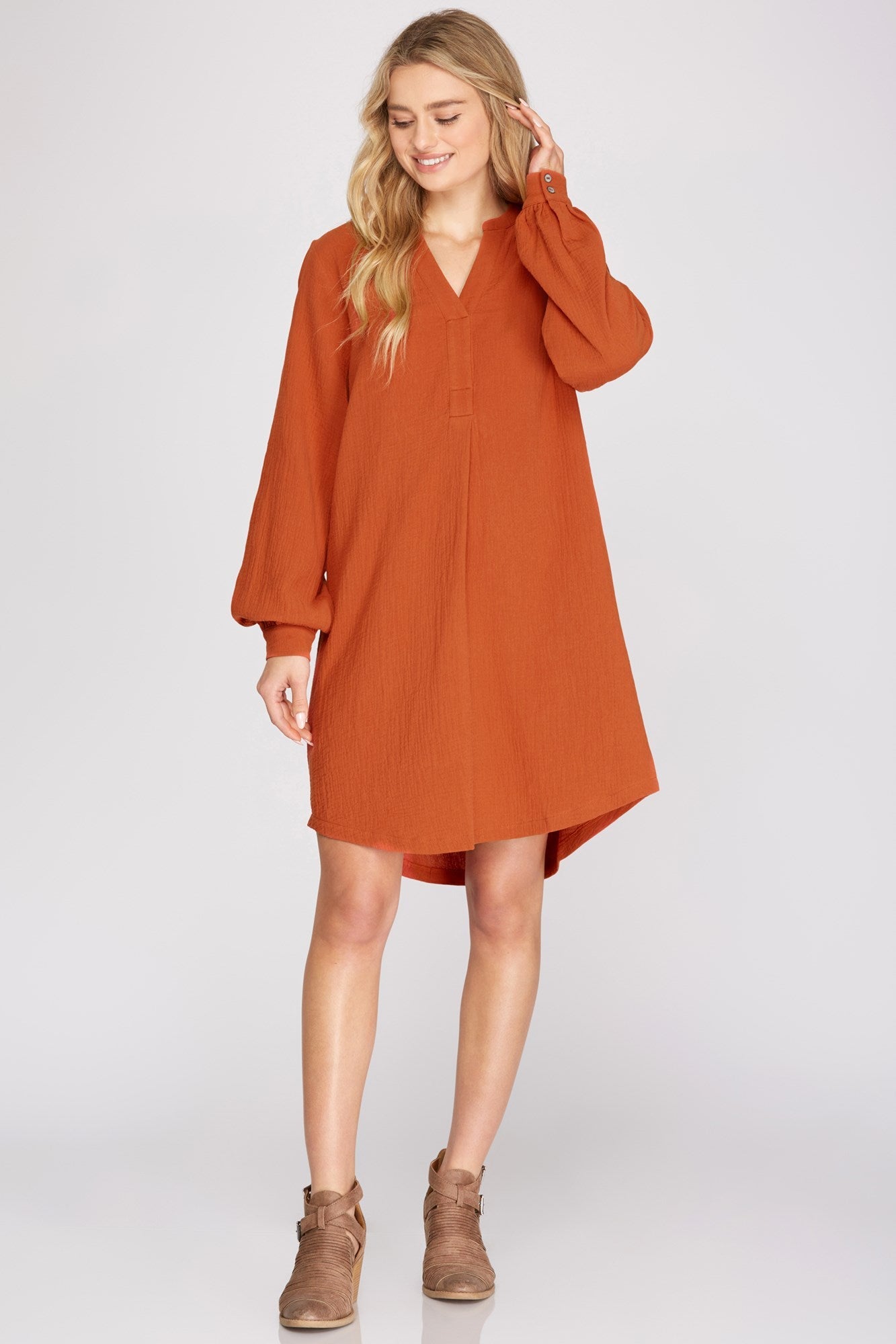 Gauze Cotton Popover Shirt Dress she + sky