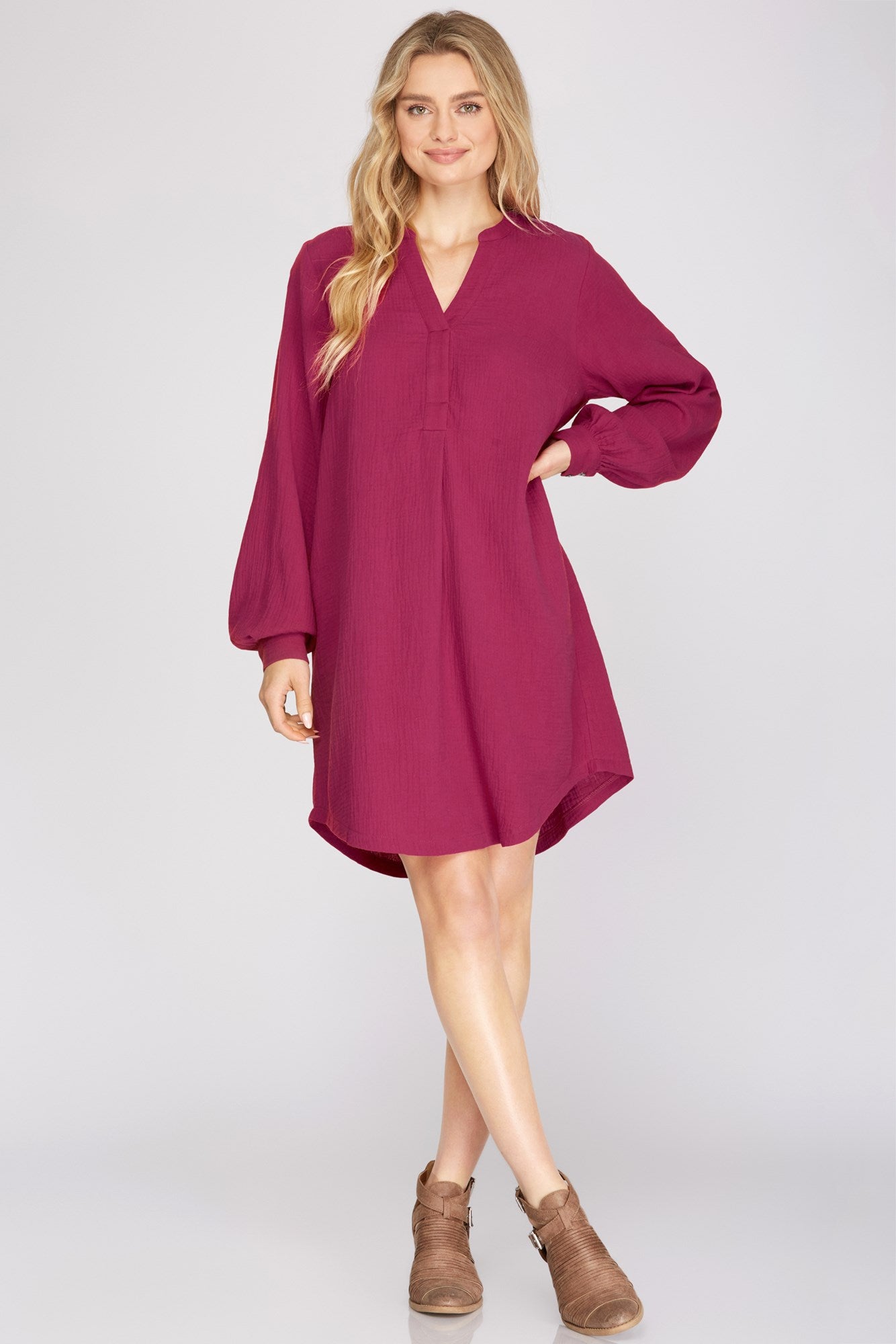 Gauze Cotton Popover Shirt Dress she + sky