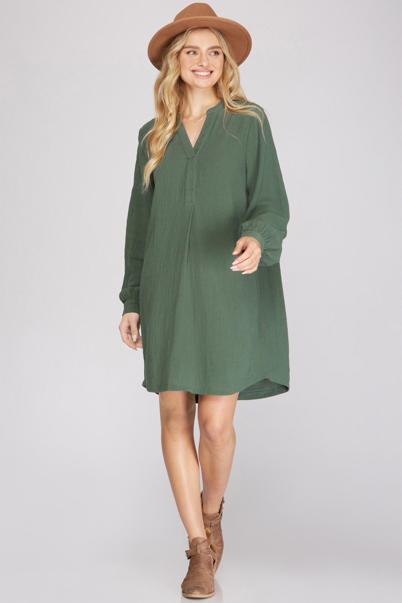 Gauze Cotton Popover Shirt Dress she + sky