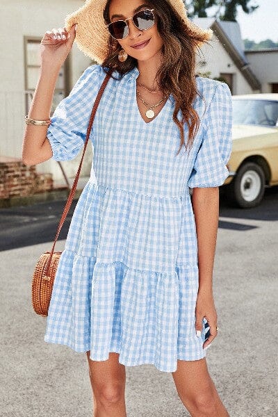Gingham Pattern Ruffled Dress Miss Sparkling