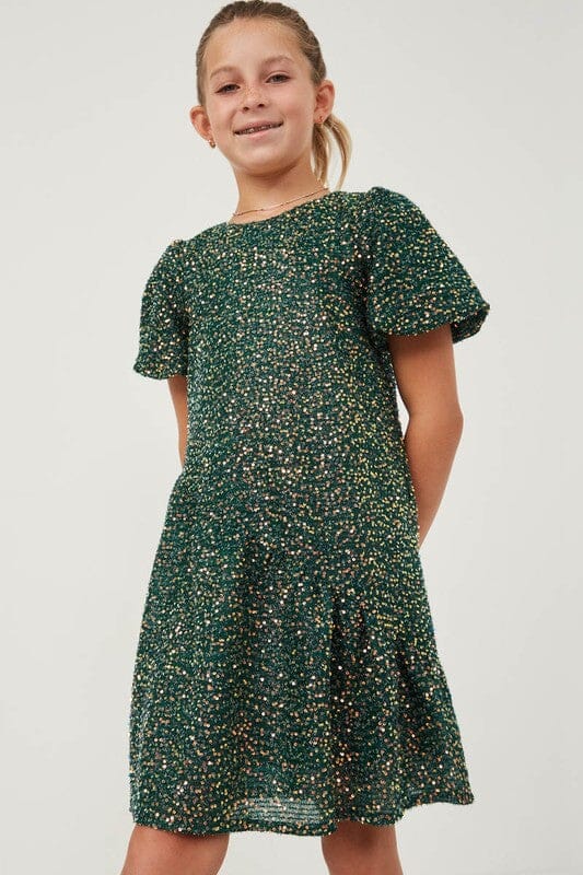 Girls Sequined Asymmetric Hem Puff Sleeve Dress Hayden Los Angeles
