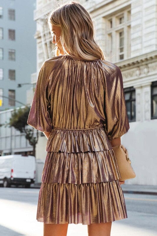 Gold Metallic Ruffle Dress Kentce