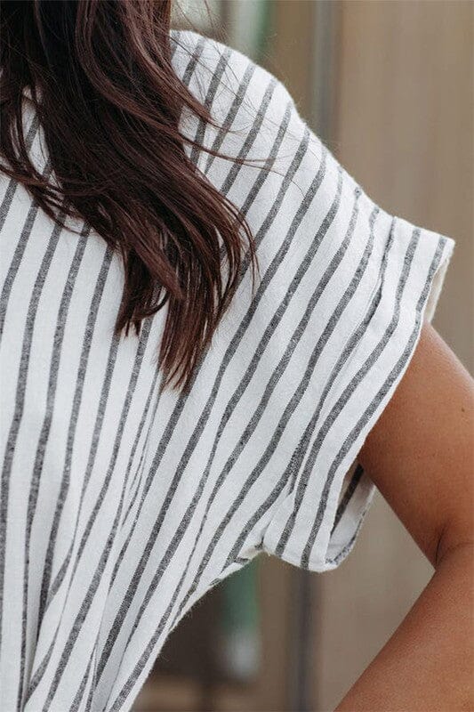 Gray Short Sleeve Striped Shirt Dress Kentce