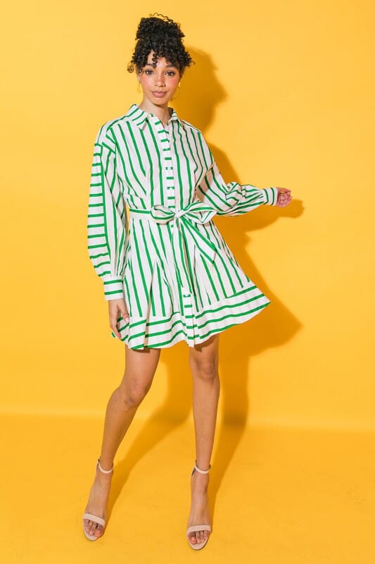 Green Striped Poplin Dress flying tomato