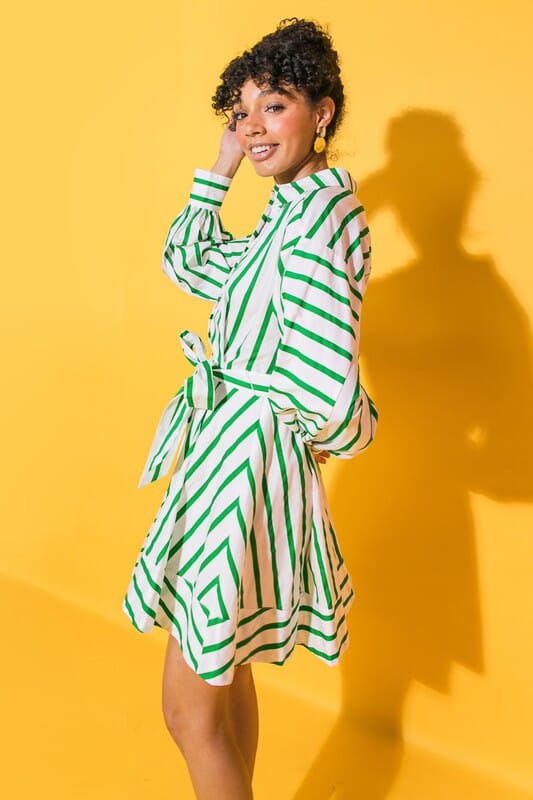 Green Striped Poplin Dress flying tomato