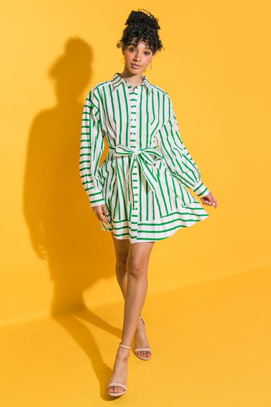 Green Striped Poplin Dress flying tomato